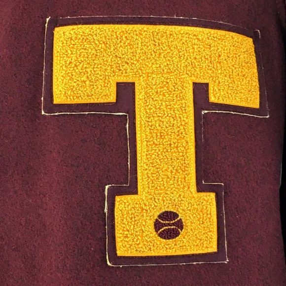 Vtg Varsity Jacket DeLong Maroon 1950s Wool Leather Sleeve Tiger Logo Sz M - Picture 4 of 13